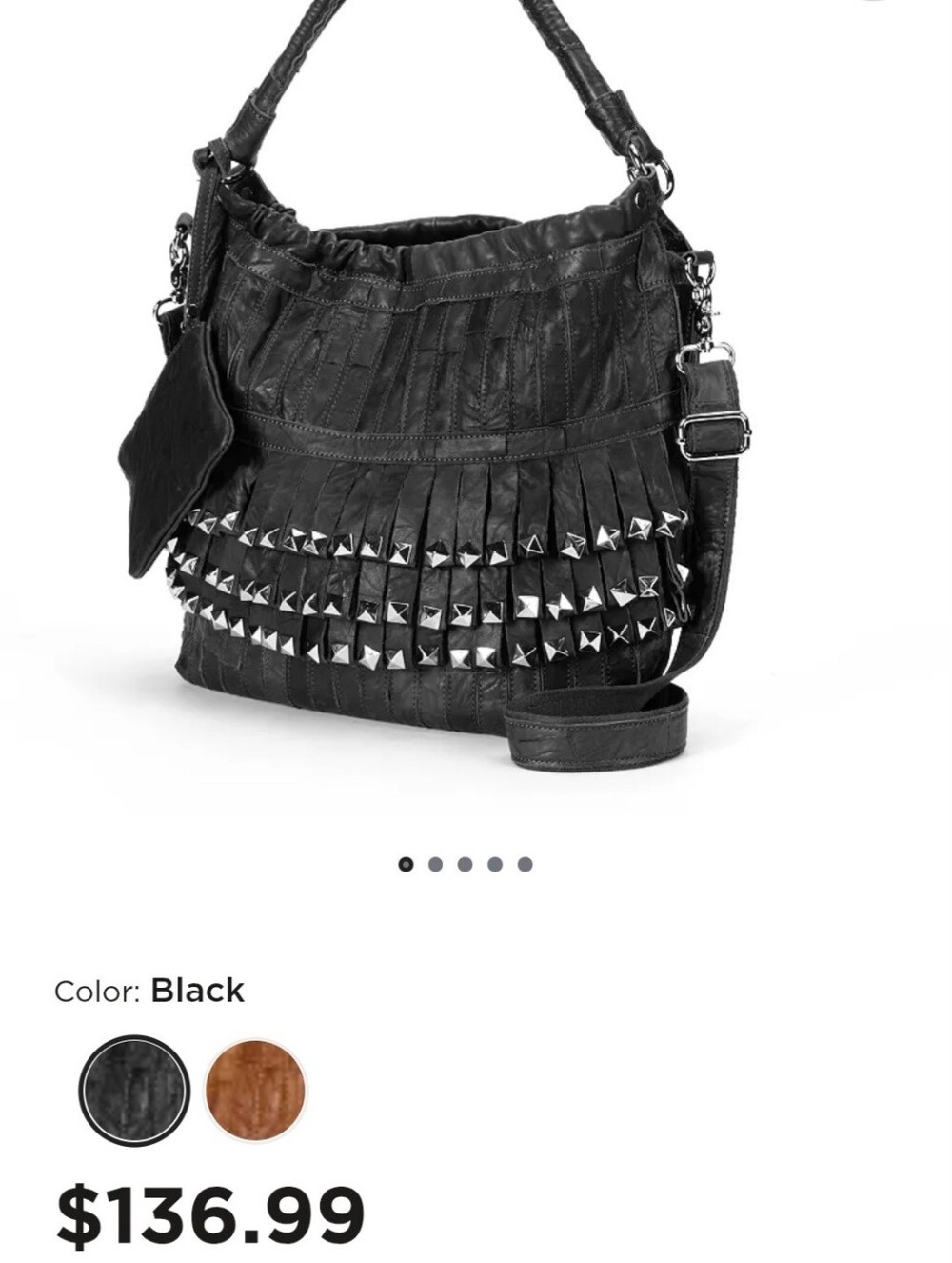 Luxe Lambskin Leather Silver Studded Fringe Shoulder Bag w/Matching Coin Pouch - Picture 10 of 15